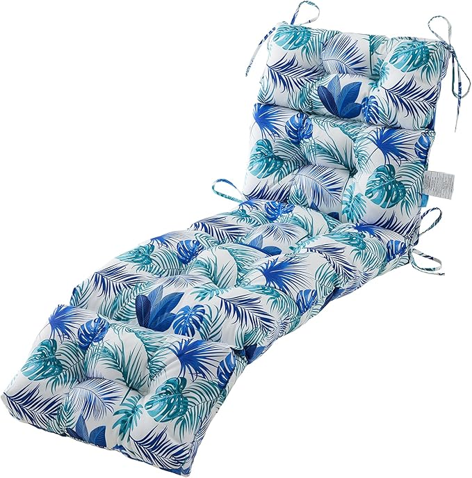 ARTPLAN Outdoor Chasie Lounge Tufted Thick Cushion with Ties,Replacement Wicker Chair Cushion for Paito Fruniture,72x22x4inches,All Weather,Floral
