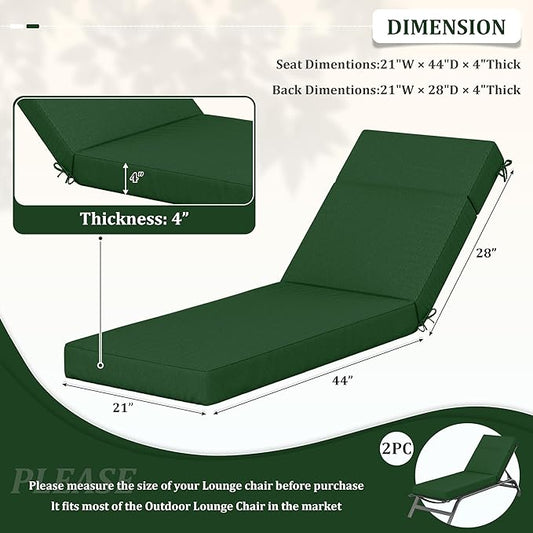 2 Pcs Chaise Lounge Cushions Outdoor, 72" L X 21" W X 4" D Lounge Chair Cushions for Outdoor Furniture, High-Density Foam Patio Chaise Cushion-Waterproof Fade-Resistant ThickPatio lounge chair cushion