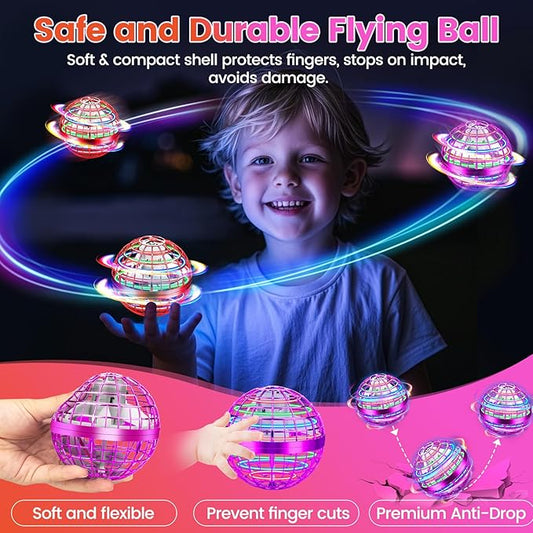 Flying Orb Ball Toy, 2026 Upgrade Hand Controlled Hover Ball with LED Lights, 360° Rotating Boomerang Globe, Cool Mini Drone, Ideal Birthday&Christmas Gift for Boys Girls-Red & Purple