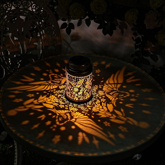 Cooo 6 Pack Solar Lanterns Outdoor Waterproof & Solar Pathway Lights - Gold Hummingbird Landscape Path Lights Christmas Lights Gifts for Women Mom Grandma for Garden Yard Patio Backyard Porch Decor