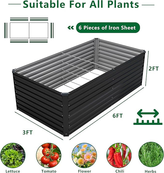 DIIYIV Galvanized Raised Garden Bed Kit Outdoor Patio,6x3x2ft Large Rectangular Metal Planter Boxes,Deep Root Box Planter for Gardening,Vegetables,Flowers,Herbs-Black