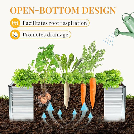 NEWBULIG 6x3x2ft Galvanized Raised Garden Bed, Outdoor Metal Planters Box, Large Garden Beds for Planting Vegetables, Flowers & Herbs, Easy Assembly, Silver