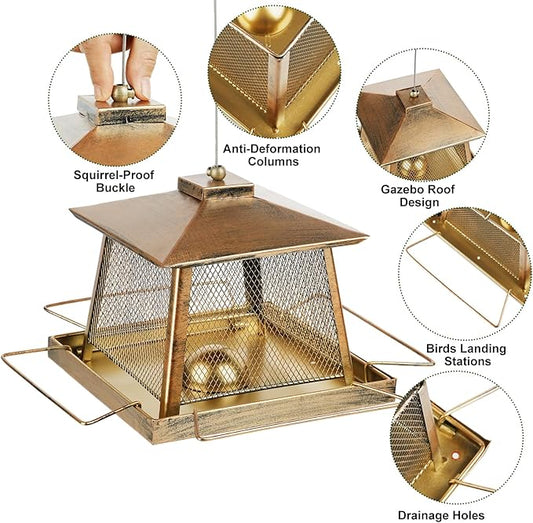 Large Bird Feeders for Outdoors, Gazebo Style Metal Bird Feeder, Cardinal Birdfeeders Outside Hanging for Garden Patio Birds Watching Decor