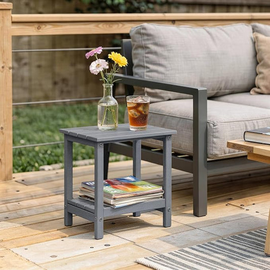 Amazon Basics Outdoor Side Table with Lower Shelf, Weather-Resistant Stainless Steel, 41.91cm x 32cm x 41.91cm, Grey, 1-Pack