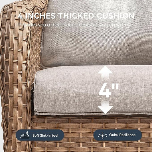 7-Piece Outdoor Patio Cushion Set - Fade & Water Resistant with Removable Olefin Cover, 22x24x4 Inch Memory Foam Cushions for Wicker Sectional Sof - Beige/Regular