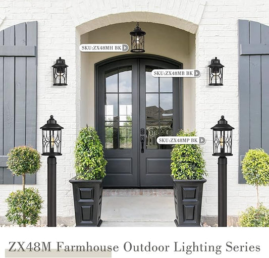 zeyu Outdoor Wall Mount Light, 14.6 Inch Industrial Exterior Wall Light for Porch, Die-Cast Aluminum with Seeded Glass, Black Finish, ZX48MB BK