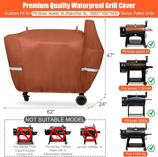 QuliMetal Grill Cover for Pit Boss Austin XL/Rancher XL 1000S, 1000SC, 1000SQ, 1000SC2, 1100 Pro, 1000/1100/1150 Series, Z Grill 1000 Series Wood Pellet Grills, Heavy Duty, 600D, Brown