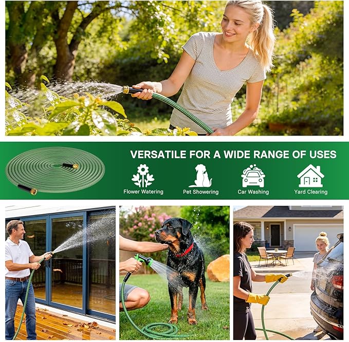 Garden Hose 100 ft Flexible Non-Expandable Water Hose Kink-Free Ultra Lightweight Leak-Proof Durable Portable Wear-Resistant Hoses Pipe with 3/4" Brass Fittings for Outdoor Yard Lawn Car Wash