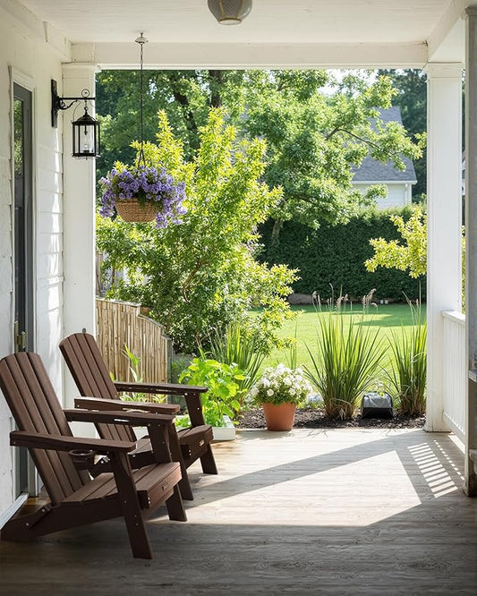 Folding Adirondack Chair, HDPE All-Weather Fire Pit Chairs, Plastic Adirondack Chairs with 2 Cup Holder, Outdoor Lawn Chair for Patio Garden (Brown)