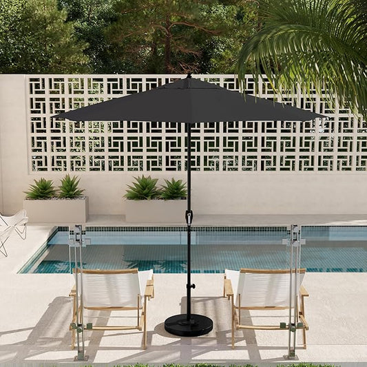 California Umbrella 9' Rd Aluminum Patio Umbrella, Crank Lift, Auto Tilt, Black Finish, 4yr Fade Warranty, Black
