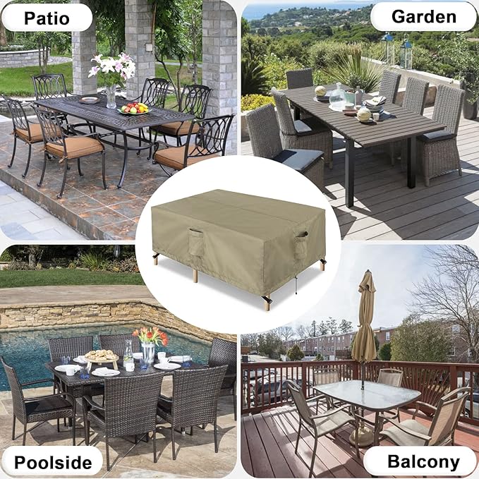 OutdoorLines Outdoor Waterproof Patio Table Furniture Set Covers - Rectangle Couch Sectional Cover Outside Weatherproof Patio Furniture Covering for Deck, Lawn and Backyard 110"L x 84"W x 28"H, Camel