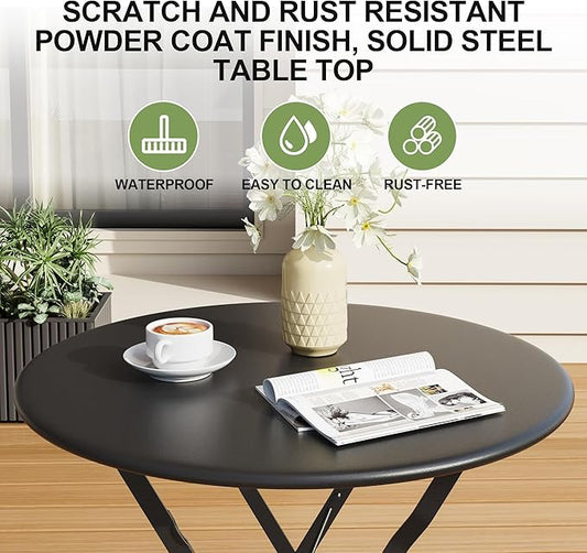 Premium Steel Frame Patio Bistro Set, 3-Piece Outdoor Folding Table and Chairs, Weather Resistant Conversation Sets of 2, Space Saving Patio Furniture for Backyard Balcony Porch Garden, Black