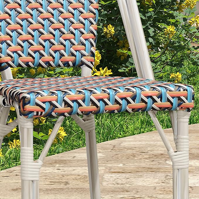 PURPLE LEAF Outdoor Dining Chair Set of 4 Aluminum Wicker Rattan Chairs for Garden Kitchen Backyard Porch White Print Finish Patio Chairs Colorful French Bistro Chair Set