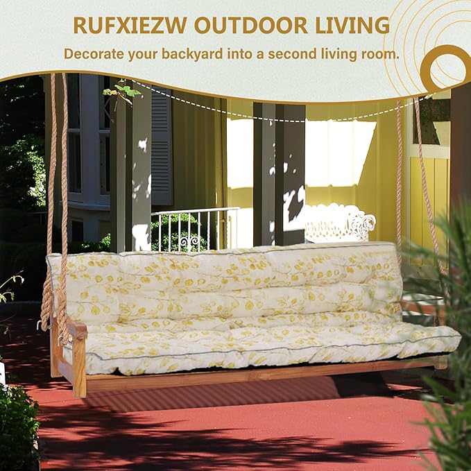 2/3 Seater Swing Replacement Cushion, Waterproof Porch Swing Cushions with Backrest, Thickened Bench Cushions for Outdoor Furniture, for Outdoor Patio Swing (Yellow Leaves, 63 * 40in)