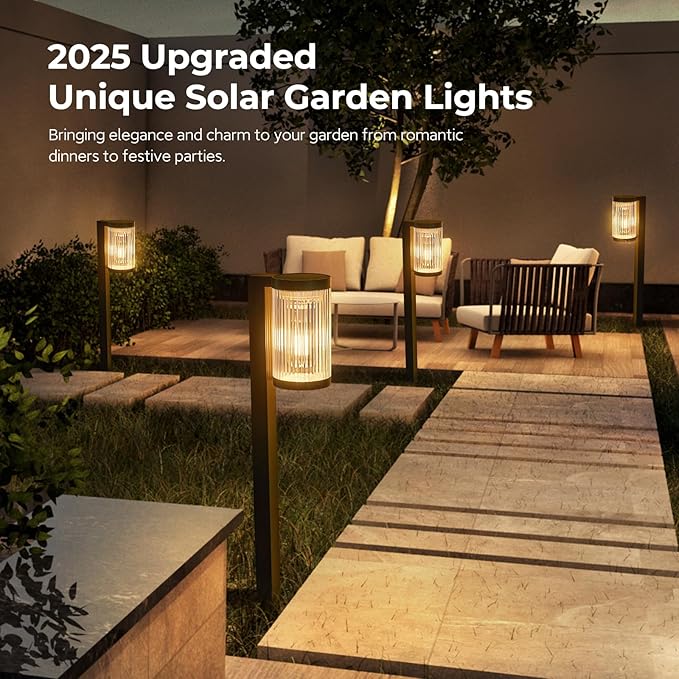 Solar Pathway Lights Outdoor, 6 Pack Upgraded Outdoor Solar Lights for Outside Super Bright Up to 12Hrs, IP65 Waterproof Solar Garden Lights for Yard Path Walkway Decor Landscape Lighting