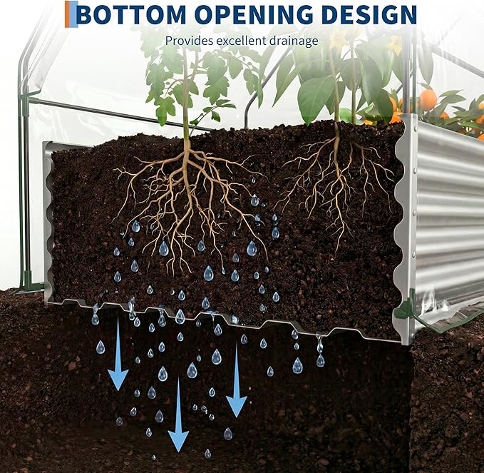 Raised Garden Bed with Cover, 6x3x1 Ft Raised Garden Beds Outdoor Galvanized Metal Planter Box with 2 Screen Windows, Mini Greenhouse for Vegetables and Flowers