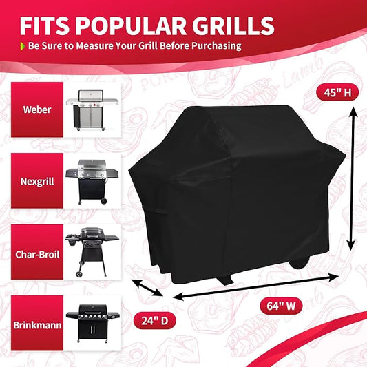 NEXCOVER 64 Inch Grill Cover - 600D Heavy Duty Waterproof and Weather Resistant BBQ Cover for Weber, Char Broil, Nexgrill, Brinkmann, Holland - Fade Resistant, Black
