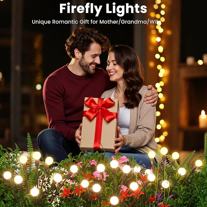 Solar Lights Outdoor(10 Pack,80 LEDs),Solar Lights Outdoor Waterproof for Garden Decor,4 Modes Firefly Light for Outdoor Decor,Big Bulb High Lumens Patio Decor,Sway by Wind,Gardening Gifts for Women