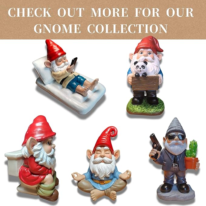 Panda Gnome Garden Statue - 9 Inch Funny Outdoor Gnomes with Wooden Sign - Weather Resistant Yard and Home Decor - Unique Gift for Women, Men, Present for Christmas & Garden Enthusiasts