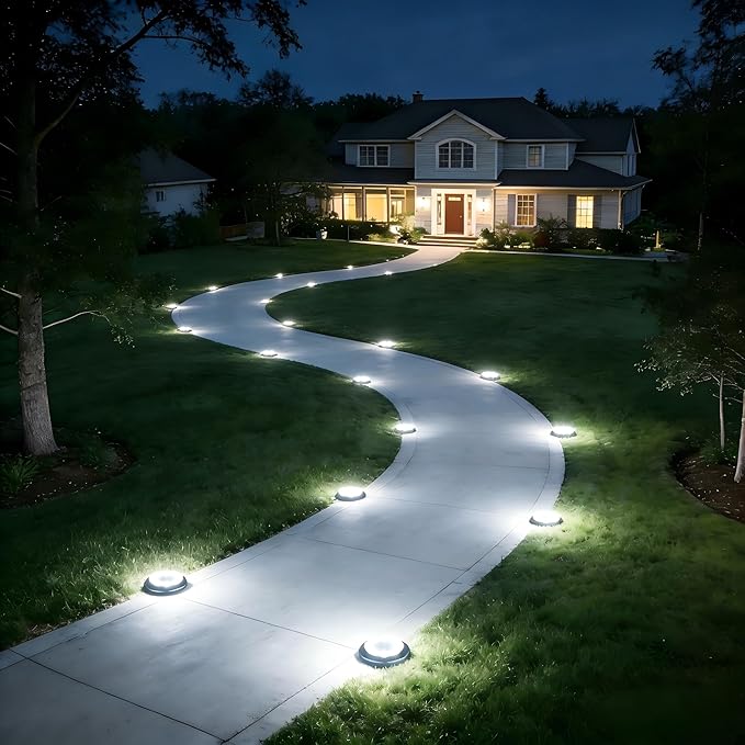 Flacchi Solar Lights Outdoor Waterproof - 2-in-1 Solar Powered Ground Lights Outdoor Solar Disk Light Landscape Light for Deck Step Patio Yard Pathway Walkway Driveway Garden (Cool White, 8 Pack)