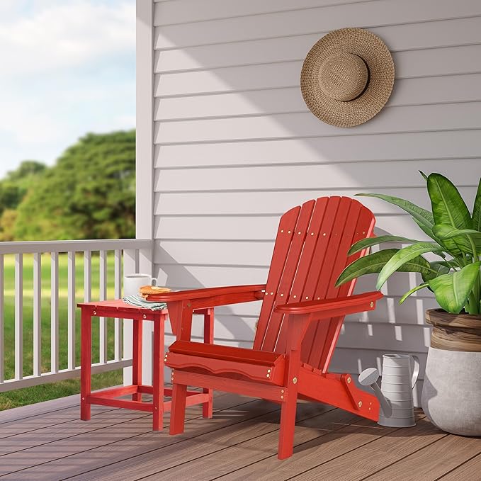 Outdoor Wooden Folding Adirondack Chair with Pre-Assembled BackRest & SeatBoard, Accent Furniture for Patio Backyard Garden Porch Deck Pool Firepit