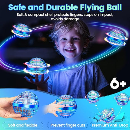 Flying Orb Ball Toy, 2026 Upgrade Hand Controlled Hover Ball with LED Lights, 360° Rotating Boomerang Globe Cool Mini Drone, Ideal Birthday&Christmas Gift for Boys Girls-Bright Blue