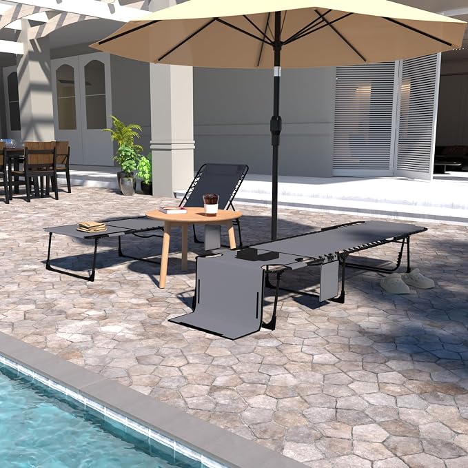MUPATER Tanning Chair with Face Hole, Patio Chaise Lounge Chair with 5-Position Adjustable Backrest, Removable Pillow & Pocket, Folding Lounger Recliner for Beach, and Pool Sunbathing, Gray