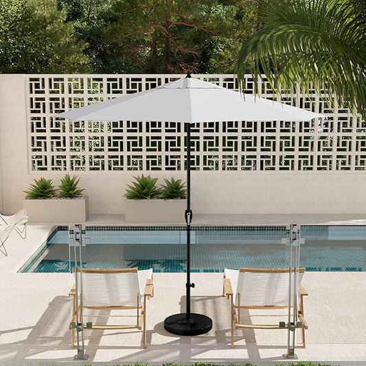 California Umbrella 9' Rd Aluminum Patio Umbrella, Crank Lift, Auto Tilt, Black Finish, 4yr Fade Warranty, Natural