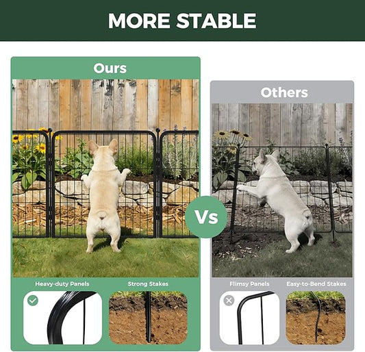 FXW Garden Fence Outdoor for the Yard – 24in(H) x 15.2ft(L) Heavy Duty Metal Animal Barrier for Dog, No Dig Decorative Dog Fence, 8 Panels, Black