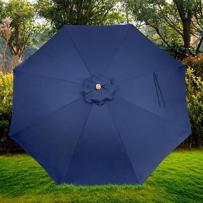 9FT Table Patio Outdoor Umbrella Market Round Umbrella with Pulley Lift Windproof & Waterproof, 8 Ribs with Polyester Cover for Garden, Deck, Pool, lawn, Backyard