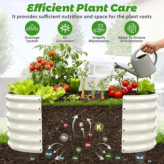YSEJOMP 17" Tall Outdoor Garden Raised Garden Bed Kits, 4ft X 2ft Oval,0.8MM Thick Metal Raised Planter Bed/Ground Planter Box for Variety of Flowers,Herbs,Vegetables (Cream White, 48X24X16.5 Inches)