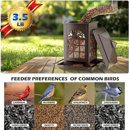Birdream 2 Pack Bird Feeders for Outdoor Hanging, Assembly Required, 1-Min Easy Setup, Classic Courtyard Design, Attracting Cardinals Chickadees Goldfinches & Sparrows - Brown