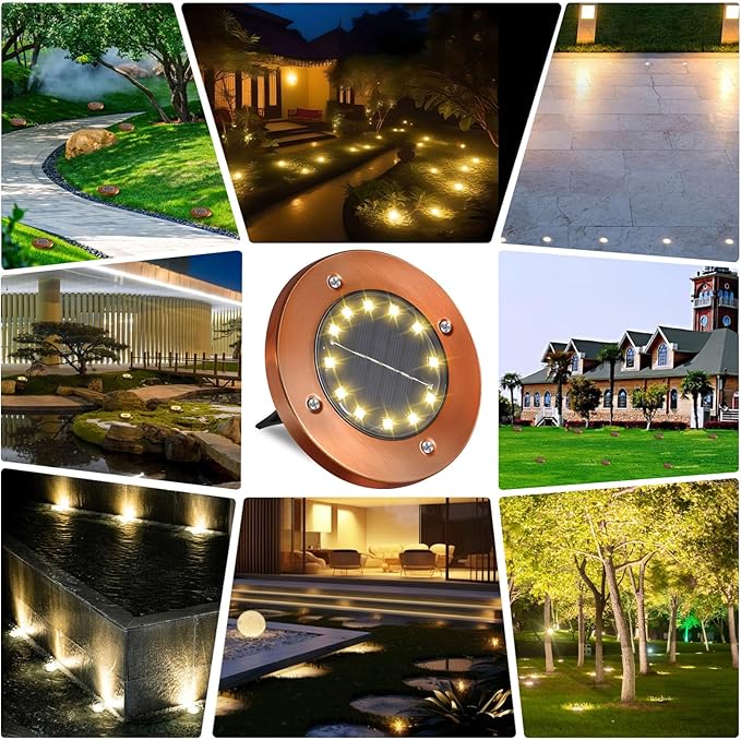 JKIMK Solar Ground Lights Outdoor Waterproof Flat Garden Solar Disk Lights Outdoor Floor Lights 12 LED 4 Pack for Garden Patio Pathway Landscape Driveway Yard Path Decor