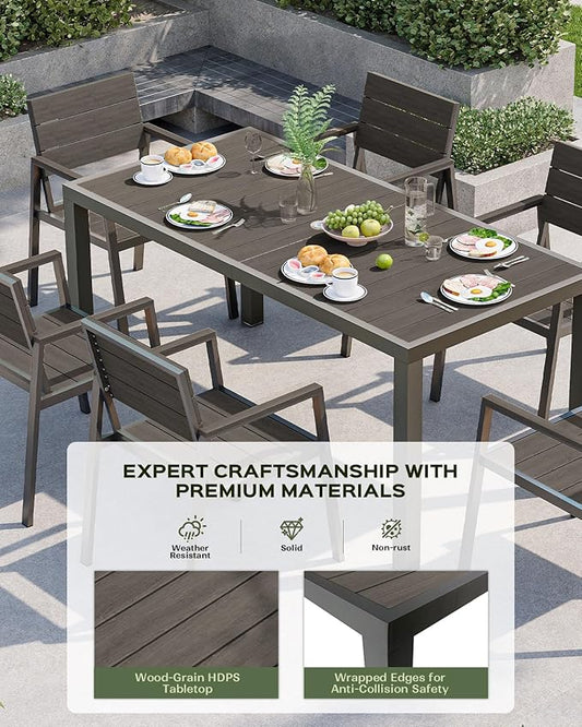 Outdoor Dining Set, Patio Table and Chairs of 4, Aluminum Outdoor Furniture Set with Umbrella Hole, HDPS Patio Dining Table Set for 4 (Charcoal)