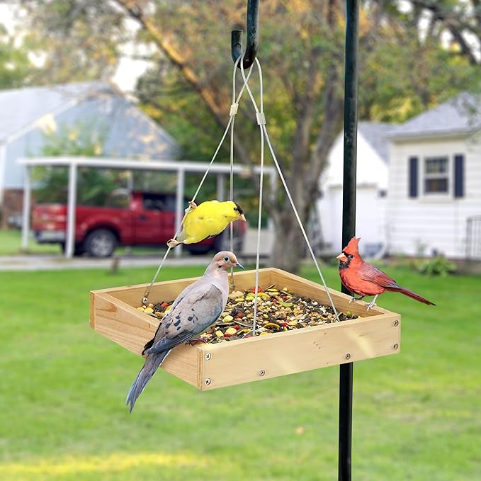 TT Nature Platform Bird Feeder for Outdoor, Eco-Friendly Wood Hanging Tray Bird Feeders,Durable and Stable Great for Hanging Wild Birdfeeder Trays in Garden Outside
