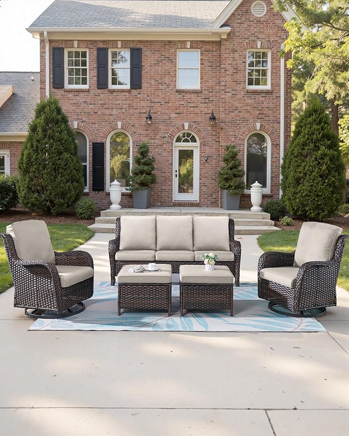 Pop 22x25/22x24 Outdoor Cushions for Patio Couch Chairs Set of 3 - High Back Comfy Outside Seat Cushions for Lawn Wicker Dining Rocker Glider Loveseat 3-Seater Sectional Sofa - Beige/Classic