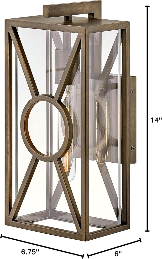 Hinkley Brixton Medium Wall Mount Outdoor Lantern - Rust & Corrosion Resistant, Clear Mitered Glass, Composite - Burnished Bronze Finish