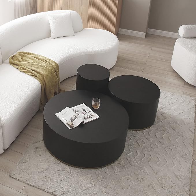 Kevinplus Black & Gold Round Coffee Table - Small Side & End Table for Living Room, Apartment & Office, 23.4'' x 15.6''