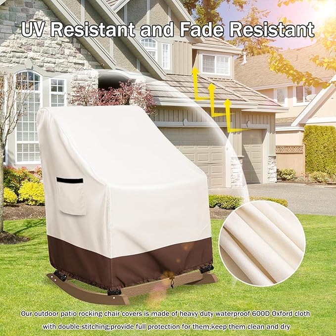 Outdoor Adirondack Rocking Chair Cover,Heavy Duty 600D Waterproof Patio Rocking Chairs Cover for 32" W x 35" D x 32" H Rocking Chair,Beige