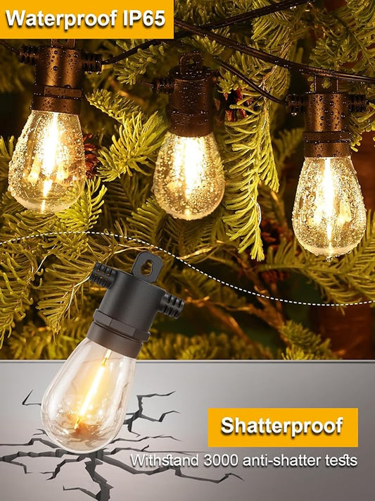 Svater Outdoor String Lights 100 FT, Patio for Outside with Shatterproof S14 Bulbs, Waterproof LED Hanging Light for Cafe Backyard Bistro Party, Warm White