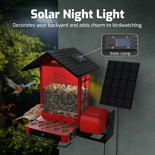 Smart Bird Feeder Camera with Vivid 2.5K Color Night Vision, Free AI Bird Identifier, Durable Squirrel-Resistant Metal Body, Solar Powered, Outdoor Gift for Mom Dad Birds Lovers