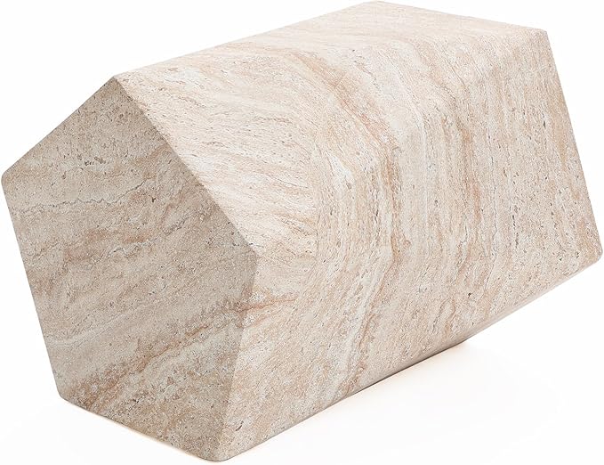 LuxenHome Outdoor Accent Side Table, 18'' Travertine-Style Irregular Textured Cement Patio End Table, Outdoor Coffee Furniture for Backyard Balcony, Modern Garden Stool for Outside