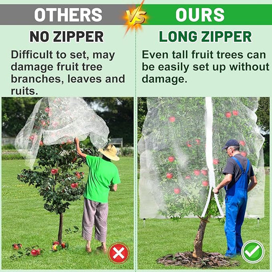 Easy Installation Fruit Tree Netting with Zipper & Drawstring - 8.2x6.6ft Ultra Fine Mesh Garden Protection Screen to Protect Pear Peach Apple from Bird Insect Bug Cicada Deer Squirrel - 2pcs