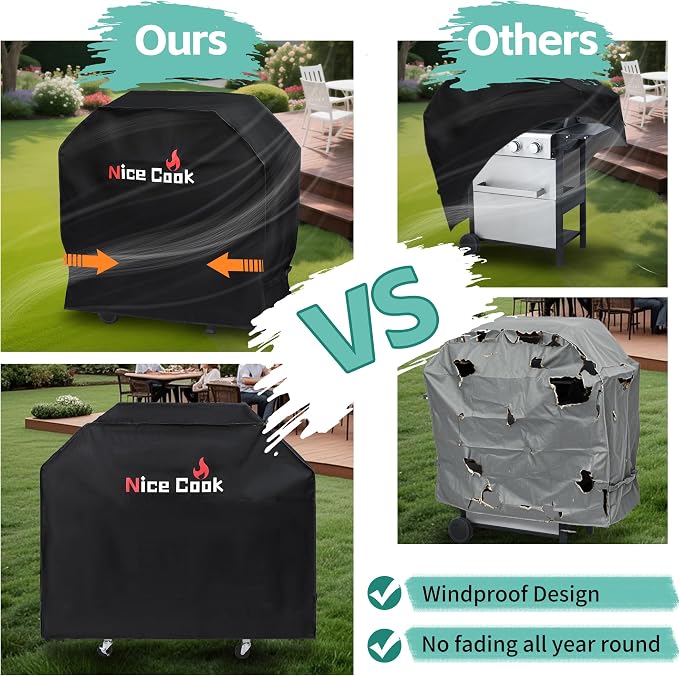 Gas Grill BBQ Covers for Outside Waterproof Weather - 600D Flat Top Grill Cover for Outdoor Grill with Adjustable Straps UV for Family and Friends Outing, 48 Inch