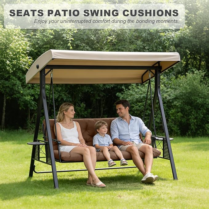 Porch Swing Cushions,Outdoor Cushions 3 Seater Replacement with Backrest, Waterproof Thickened Bench Cushion with Ties for Porch, Patio,Outdoor, Backyard and Garden (Coffee 40 * 40 in)