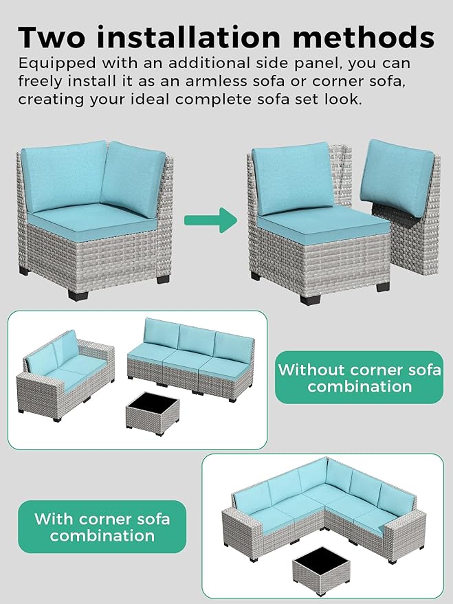 6 Piece Outdoor Wicker Patio Furniture Set,High Back Swivel Rocker Patio Chairs with 4" Thickened Cushions & Side Table, All-Weather PE Rattan for Garden, Backyard, Porch, Navy