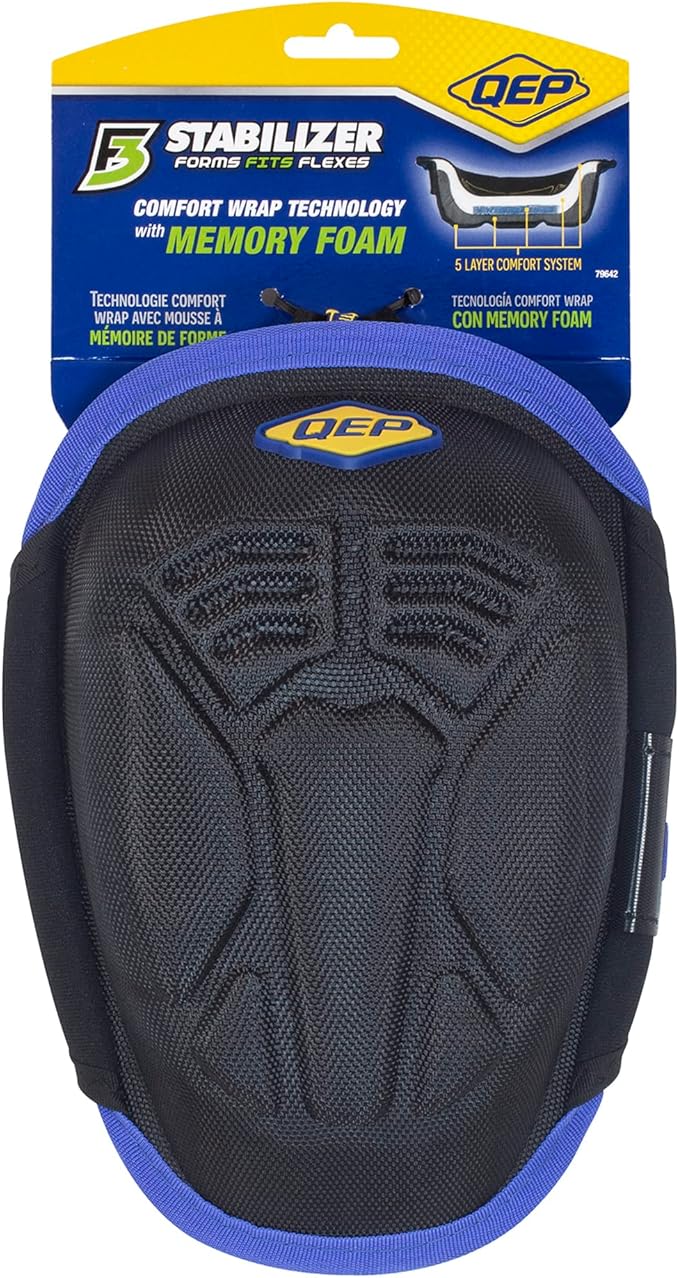 QEP F3 Stabilizer Knee Pads with Memory Foam, Gel Cushion, Neoprene Fabric Liner and Pen Storage, Black (79642)
