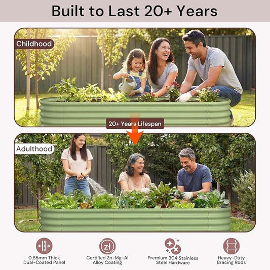 4-Pack 8x2x1.5 ft Galvanized Raised Garden Bed, 18" Tall Planter for Outdoor Plants, Metal Raised Flower Bed for Herb Fruit Vegetable, Garden Planter Outside Backyard & Patio - Sand Beige