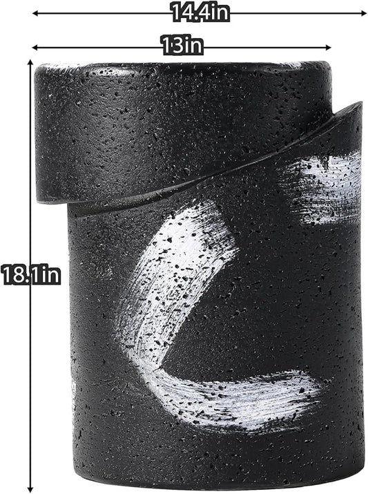 SUNBURY Outdoor Concrete Side Table w Graffiti, Black Outdoor Side Table for Patio, 14" W Outdoor Accent Table, Round Outside Table End Table, Ceramic Garden Stool for Lawn, Backyard, Pool