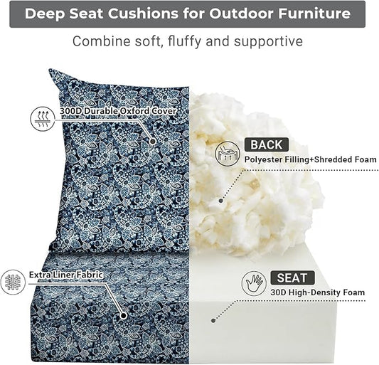 Outdoor Cushions for Patio Furniture,Outdoor Seat Cushion Set 24 x 24 x 4 Inch,Waterproof & Fade Resistant Outdoor Chair Cushions, Patio Chair Cushion, Green Paisley